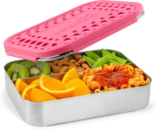 Vista 12 de LunchBots Recipiente de Almuerzo Grande Trio de Acero Inoxidable - Diseño de Tres Secciones para Sándwich y Dos Acompañamientos - Caja de Almuerzo