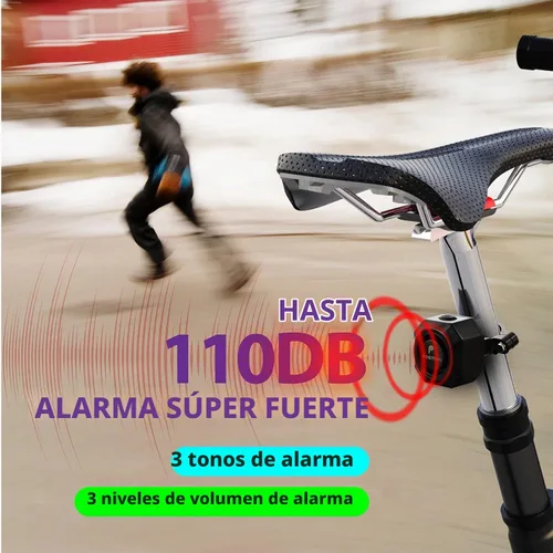 Vista 3 de Fosmon Alarma de bicicleta recargable USB-C con control remoto, impermeable IP55, inalámbrica, sensor de vibración y movimiento de 110dB, sistema