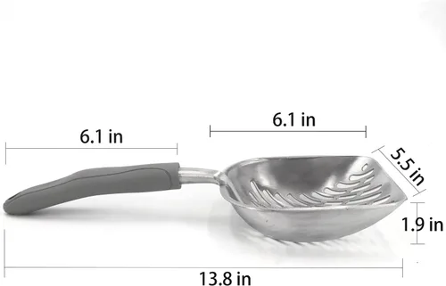 Vista 2 de Cuchara de arena de metal antiadherente para gatos con mango largo, pala profunda de aleación de aluminio macizo, pala levantadora de excrementos