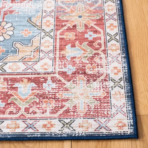 Vista 4 de SAFAVIEH Alfombra lavable Tucson Collection - 2 pies 6 pulgadas x 4 pies, azul y resistente al óxido, antideslizante, ideal para zonas de alto
