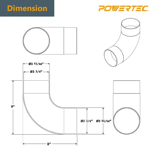 Vista 7 de POWERTEC Kit de manguito y codo flexible para recolección de polvo Se adapta a mangueras y tubos de 4 pulgadas