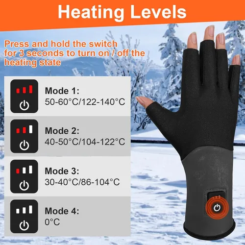 Vista 2 de Guantes térmicos sin dedos para mujeres y hombres, guantes térmicos recargables, calentador de manos eléctrico, ultrafinos y antideslizantes