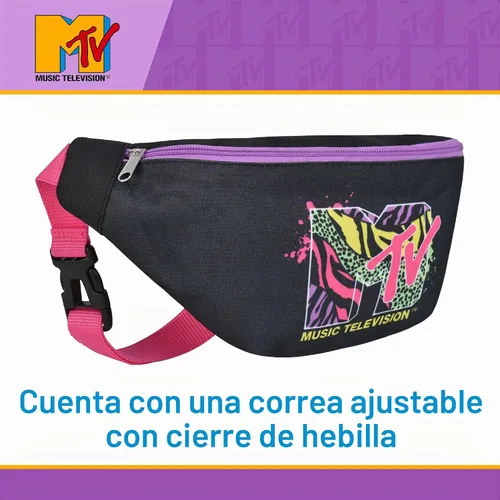 Vista 3 de Riñonera con logotipo de MTV, bolsa cruzada para cinturón Negro