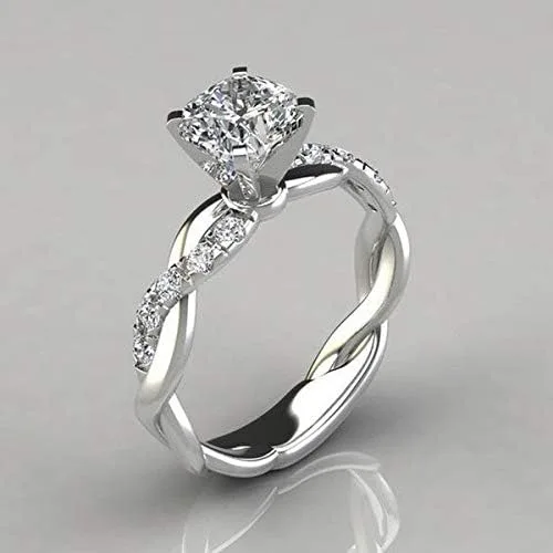 Vista 5 de Bokeley - Anillo de boda de diamantes para mujer, diseño de circonio, color plateado