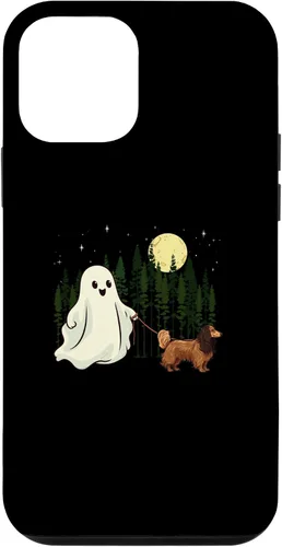 Vista 12 de iPhone 14 - Carcasa divertida para niños con diseño de perro salchicha caminando fantasma Halloween