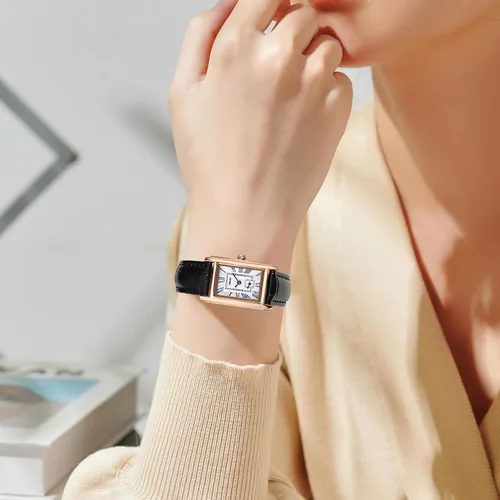 Vista 4 de FANMIS Reloj de pulsera rectangular vintage para mujer, reloj de cuarzo analógico para mujer, ultrafino, reloj de pulsera para mujer, reloj