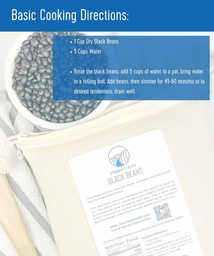 Vista 3 de CLEAR CREEK Frijoles negros cultivados en el estado de Washington 12 libras (bolsas de 3 a 4 libras) Sin OMG Vegano Kosher No irradiado