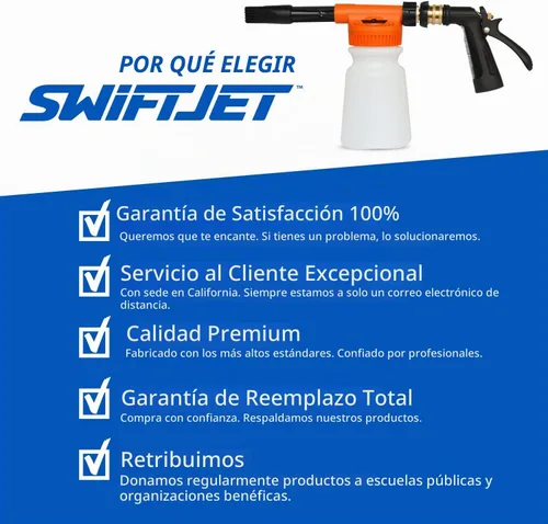 Vista 8 de SwiftJet Pistola de Espuma para Lavado de Autos + Guante de Lavado de Microfibra - Cañón de Espuma Funciona con Cualquier Jabón - Rociador de Espuma