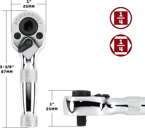 Vista 3 de Powerbuilt Trinquete recortado, llave de trinquete mini de 1/4 pulg, reversible de 72 dientes, para espacios reducidos, de liberación rápida - 940478