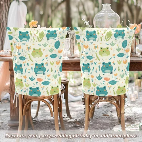 Vista 5 de Fresh Spring - Juego de 2 fundas para sillas de comedor con diseño de ranas verdes, fundas protectoras para sillas de comedor 2