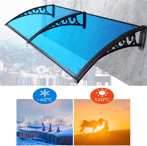 Vista 6 de Cubierta de policarbonato curvada azul, cubierta de aleación de aluminio, refugio de lluvia para ventana del hogar, toldo de ventana de puerta