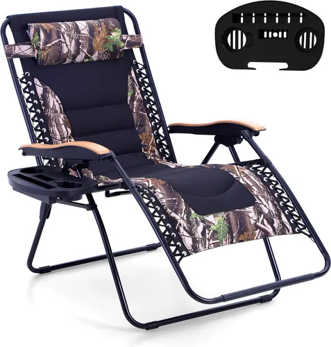 Vista 13 de MFSTUDIO Sillas Zero Gravity, silla reclinable de gran tamaño para patio, silla plegable acolchada con bandeja portavasos, soporta 400 libras