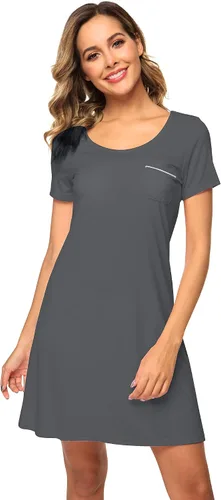 Vista 23 de WiWi - Camisón de viscosa de bambú para mujer, manga corta, con cuello en V, ropa de dormir, tallas grandes, S-4X, A-aqua