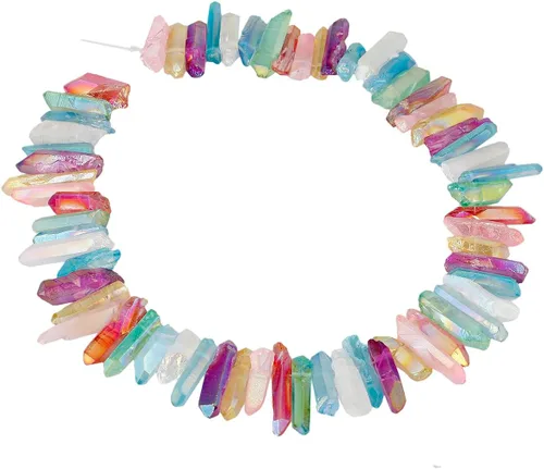 Vista 6 de rockcloud Rock Crystal Points - Palos de cuarzo transparente con revestimiento de titanio, cuentas sueltas perforadas en la parte superior de 15