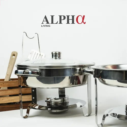Vista 3 de Alpha Living Juego de 2 platos de bufé de roce – Juego completo de bufé de acero inoxidable con tapas de vidrio, soporte de combustible