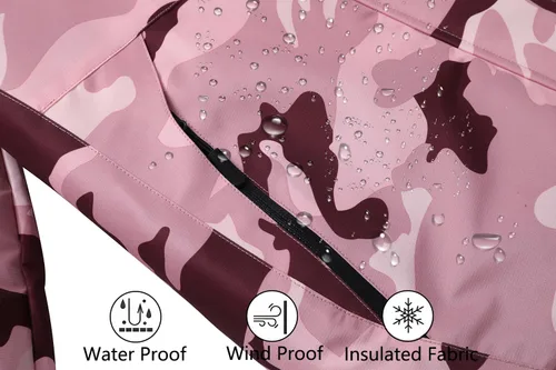 Vista 5 de MOERDENG Chaqueta de esquí para mujer, abrigo cálido de invierno Rosered Camo