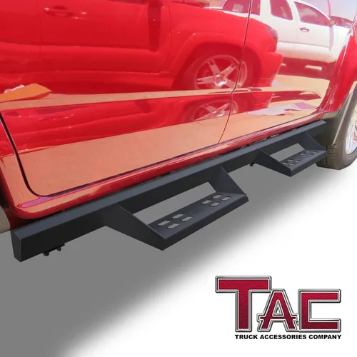 Vista 2 de TAC Sniper Estribos Laterales Compatibles con Chevy Colorado/GMC Canyon Crew Cab Camioneta Pickup 2015-2025 Caída de 4" Textura Fina Negra Escalones