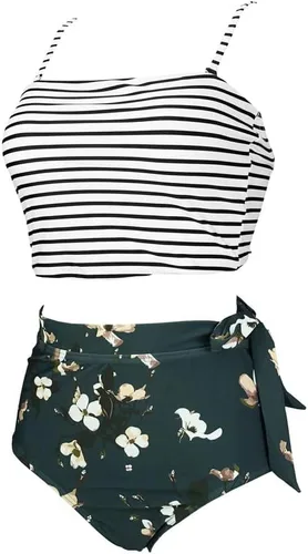 Vista 2 de COCOSHIP Traje de baño de dos piezas con volantes y cintura alta para mujer
