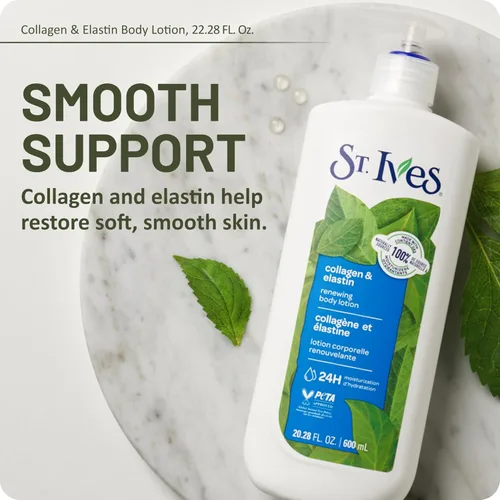 Vista 3 de St. Ives Loción renovadora de manos y cuerpo para mujeres con bomba, hidratante diario colágeno elastina para piel seca, hecha con humectantes 100%
