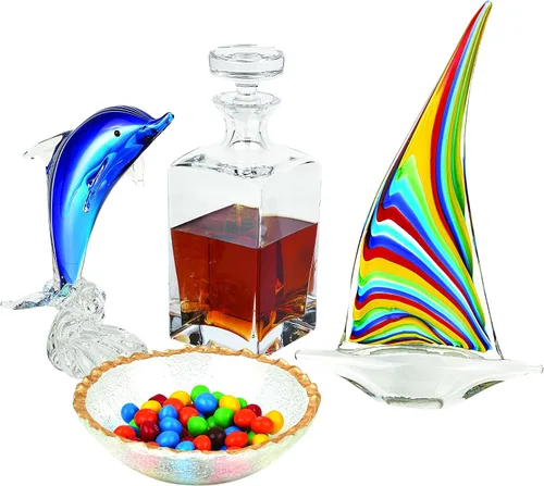 Vista 9 de Badash Decoración de mesa de escultura de velero de cristal estilo Murano Arco iris