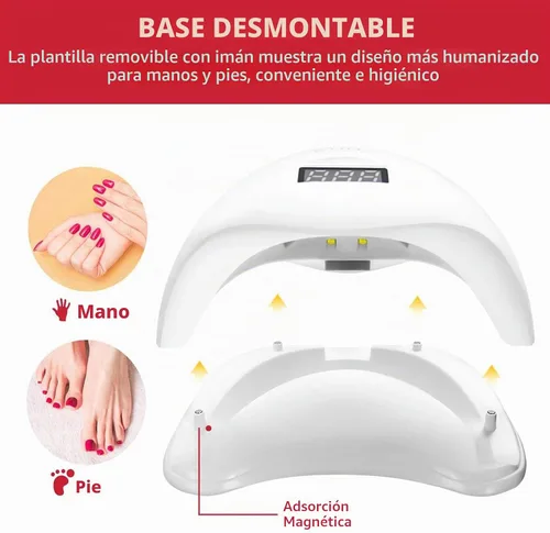 Vista 4 de Lámpara LED de uñas, secador de uñas de gel de 48 W, secado de esmalte de uñas, luz LED UV con 4 temporizadores, sensor automático, pantalla LCD