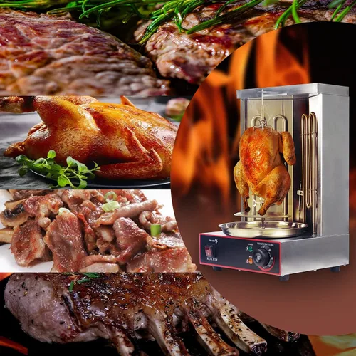 Vista 6 de Li Bai Shawarma - Parrilla vertical eléctrica para kebab, horno asador de giroscopio, asador de carne con 2 tubos de calefacción, cuerpo de acero
