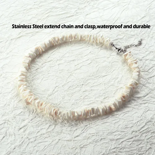 Vista 6 de Gargantilla de concha de puka blanca natural para mujer, collar hawaiano de conchas de mar para mujer, collar de concha de mar de verano VSCO