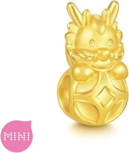 Vista 5 de CHOW SANG SANG 999 24K oro sólido mini encanto dragón de la suerte con moneda pulsera para mujer 94299C, Metal
