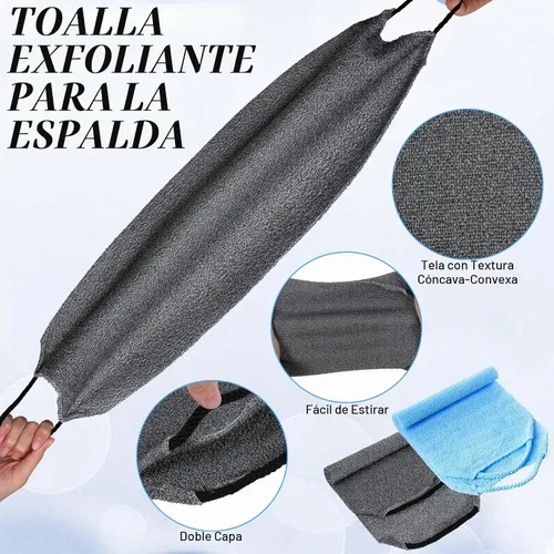 Vista 3 de 2 unidades exfoliante para la espalda de ducha con asas para mujer, gris, azul