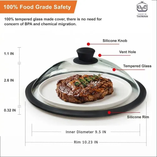 Vista 2 de OEC Tapa de microondas con ventilación y protección contra salpicaduras de vidrio para alimentos con mango de fácil agarre, diámetro de 10 pulgadas
