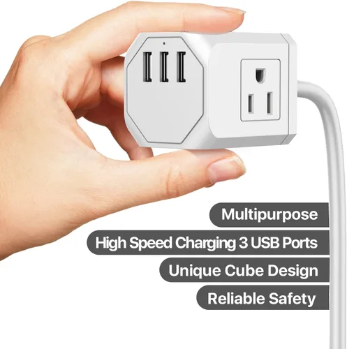 Vista 2 de LAX Gadgets Extensor de toma de corriente múltiple y protector de sobretensiones – Regleta de alimentación de 5 pies – Adecuado para uso
