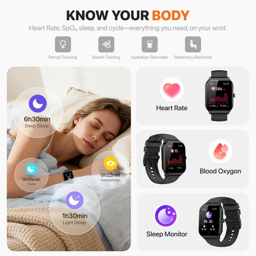 Vista 4 de Reloj inteligente para mujeres y hombres, (responder/hacer llamadas) 1.83 pulgadas, reloj inteligente con seguimiento de actividad física