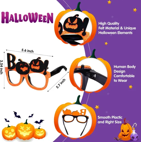 Vista 3 de Garma 24 gafas de Halloween para niños, gafas de plástico para fiestas con purpurina, calabaza, araña, gafas con temática de fantasma