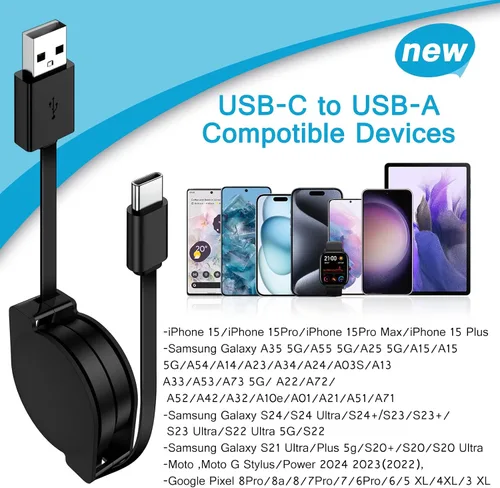 Vista 7 de Samsung - Cable retráctil USB A a USB C para automóvil, cable de teléfono Android C de 3 pies 2 Pack Carplay USBC Cable for Samsung Galaxy S24
