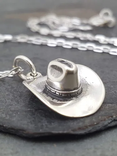 Vista 3 de Collar de plata de ley con dije 3D de vaquero vaquera y sombrero occidental, 18 pulgadas