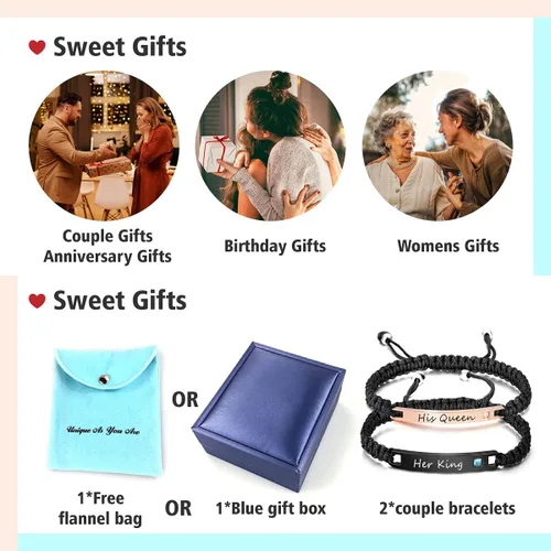 Vista 5 de ShineSand - Pulsera personalizada para parejas para mujeres y hombres, pulseras con nombre personalizadas, pulseras de relación grabadas para él