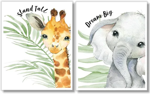Vista 6 de Láminas de arte de pared de animales de safari para bebés - Decoración de guardería - Juego de 6-8x10 - Imágenes de habitación de guardería