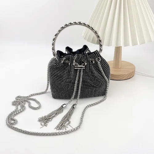 Vista 2 de UMREN Bolsos Hobo con diamantes de imitación para mujer, elegante bolso de noche de cristal brillante para fiesta, club, boda