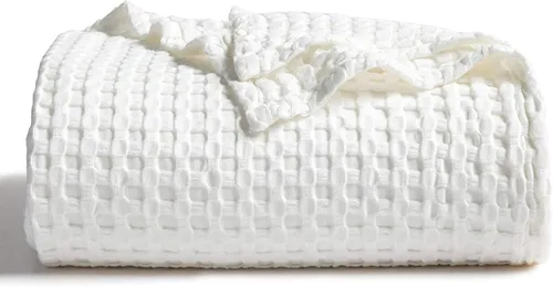 Vista 52 de Bedsure - Manta XL de punto gofre de algodón refrescante - Manta ligera y transpirable de rayón derivado de bambú para personas que se acaloran al