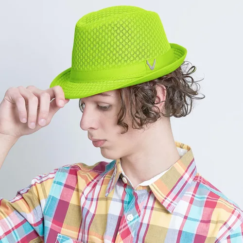 Vista 2 de The Hat Depot Sombrero Fedora clásico ligero de malla suave y fresca, Negro