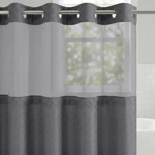 Vista 24 de Americanflat 71x74 Cortina de Ducha Sólida Negra - Cortina de Ducha Larga Resistente al Agua con Ojales de Metal Duraderos y 12 Ganchos - 100%