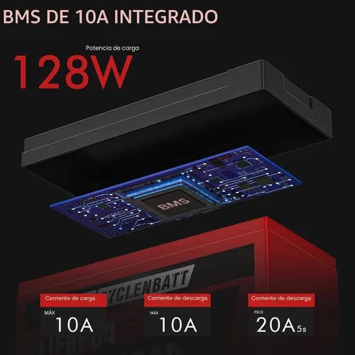 Vista 6 de CYCLENBATT Batería de Litio de 12V 10Ah, Más de 5000 Ciclos Batería LiFePO4 12V 10Ah con BMS de 10A Integrado, Batería de Litio de 12V Adecuada