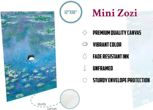 Vista 2 de MINI ZOZI Pintura de rana vintage de Monet, arte famoso de 12 x 16 pulgadas, lirios de agua con rana japonesa sin impresionar, divertido lienzo