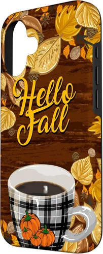 Vista 2 de Funda para iPhone 16 Hello Fall Leaves Coffee Cup Pumpkin Autumn Thanksgiving Case