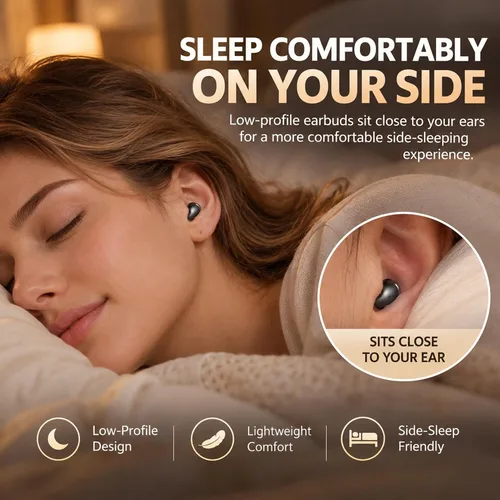 Vista 3 de Invisible Sleep Earbuds for Side Sleepers, Ultra-Small Wireless Bluetooth, Mini Headphones with 24H Playtime, Diamond-Cut Case, Black
