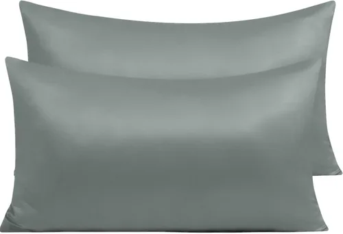 Vista 29 de NTBAY Fundas de almohada de satén con cremallera para cabello y piel, juego de 2 fundas de almohada estándar de lujo con cremallera oculta, 20 x 26