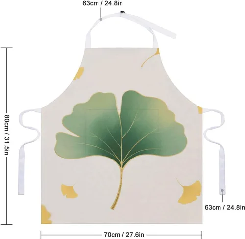 Vista 2 de MUSM Apron for Adults - 27.6 X 31.5 Inch, Heavy-Duty Polyester Aprons with Two Large Pockets, Waterproof Green Ginkgo Leaves Kitchen Apron for
