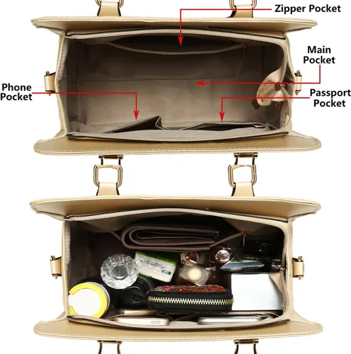 Vista 5 de Bolsos de mano de moda para mujer, bolsa de hombro, asa superior, bolsa de mano, juego de 4 piezas