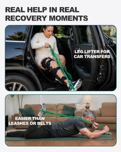 Vista 7 de Trideer Stretching Strap with Loops & Leg Lifter, Non-Elastic PT-Style Physical Therapy Strap for Knee Replacement Rehab, Hamstring, Calf & Back