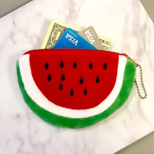Vista 4 de ALLYDREW Juego de 2 bolsas para lápices de frutas de felpa, Bolsas de sandía roja